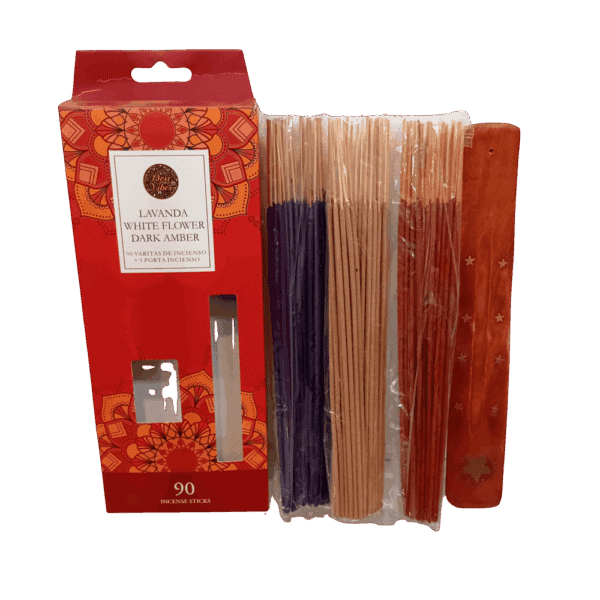 set incienso 3 aromas desi vibes (dark amber + lavanda + white flower)