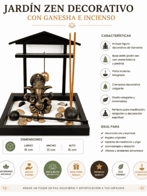 set jardín zen decorativo con ganesha e incienso mediano
