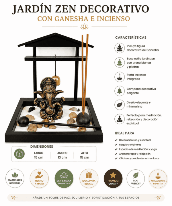 set jardín zen decorativo con ganesha e incienso mediano