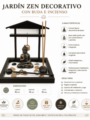 set jardín zen decorativo con buda e incienso mediano