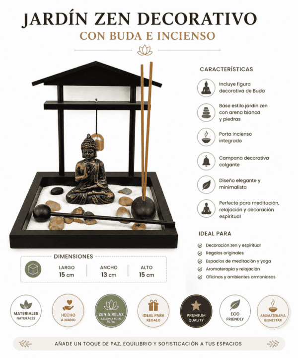 set jardín zen decorativo con buda e incienso mediano