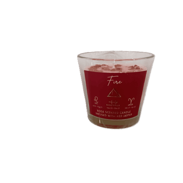 vela aromática signos de fuego – rosa & jaspe rojo (larga duración)